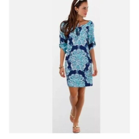 Lilly Pulitzer Everett Bright Navy Hey Big Sailor Tunic Shirt Dress size Large - Picture 1 of 13